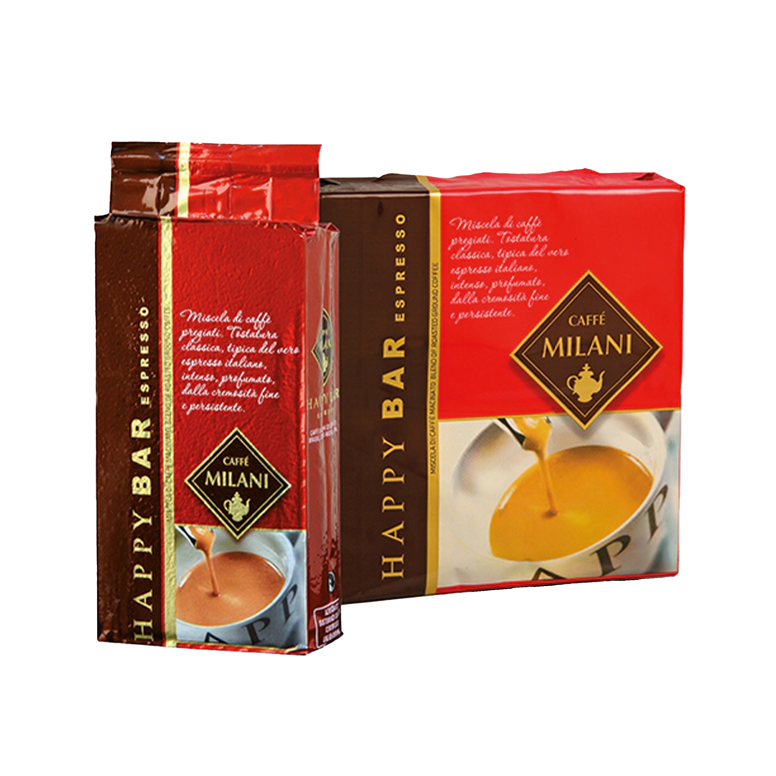 Happy bar espresso macinato prodotto Caffè Milani per la grande distribuzione